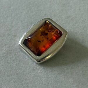 Vintage 925 Sterling Silver Amber Boho Mini Slider Pendant Charm